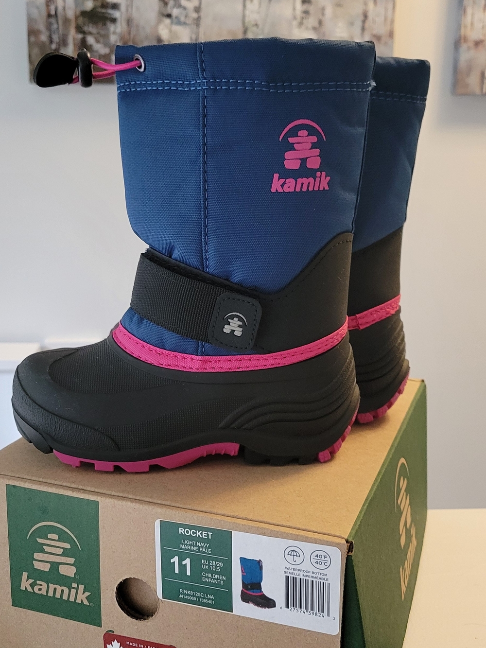 NIB - Kamik Kids Rocket Winter Boots in Navy and Pink Size 11 Girls - Picture 2 of 6